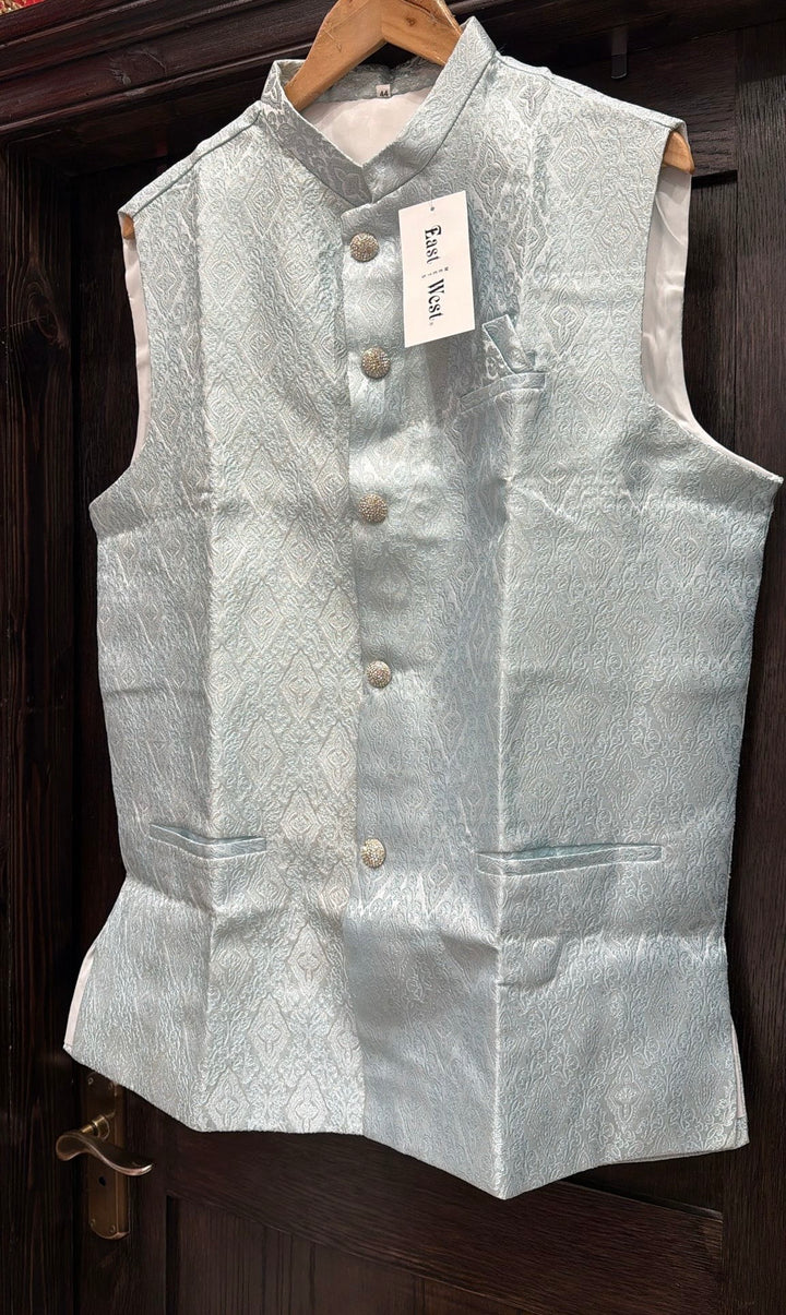 CW81A - Ice Blue Jacquard Silk Men’s Waistcoat