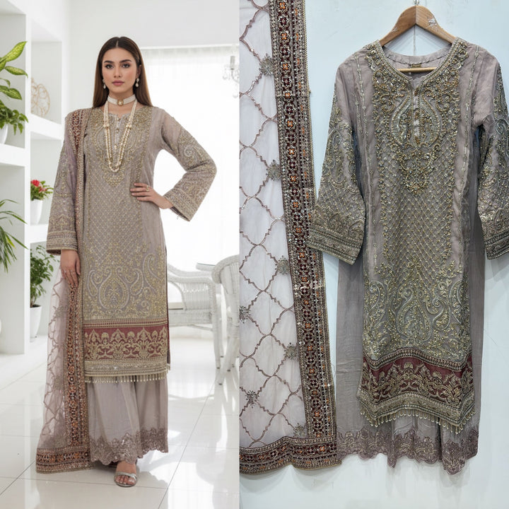 330A - LIGHT PINK NET EMBROIDERED SUIT