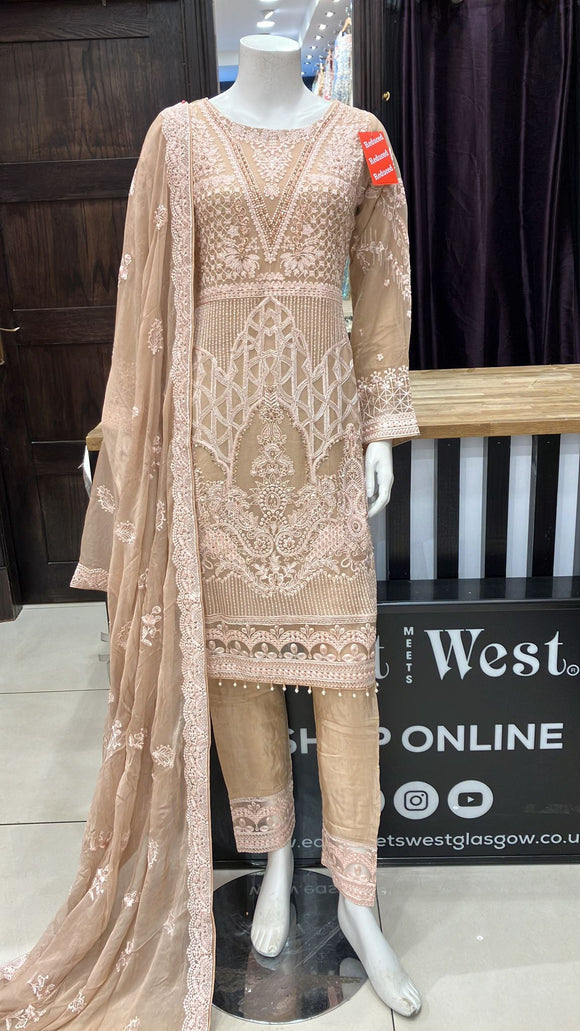 EMBROIDERED CHIFFON 3 PIECE SUIT 479A
