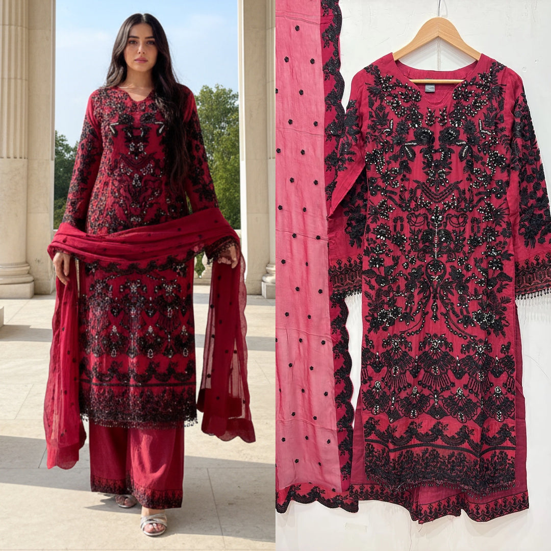 326B- Embroidered Chiffon 3 Piece Suit