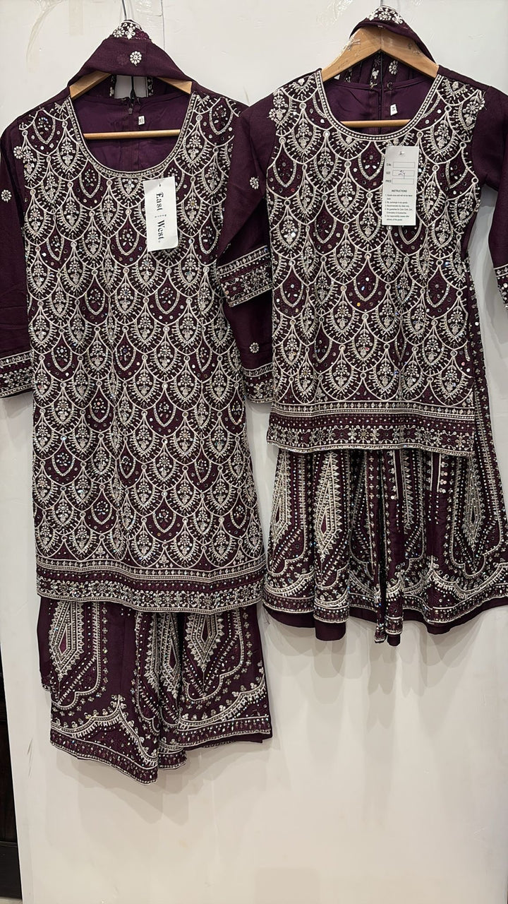 K683C- GIRLS EMBROIDERED SHARARA DRESS