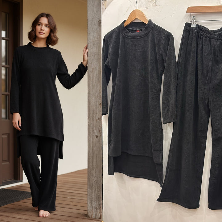 LV06 - BLACK WINTER STRETCH JERSEY CO-ORD SETS