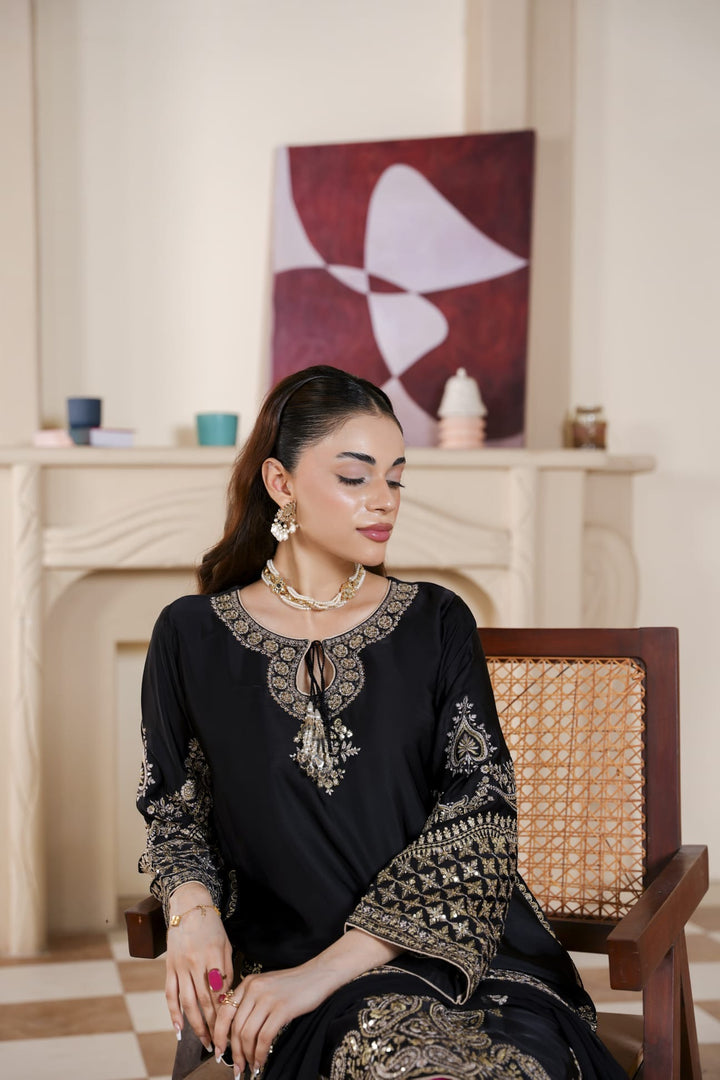 333C - Black/Pink Embroidered Shamoz Silk 3 Piece Suit