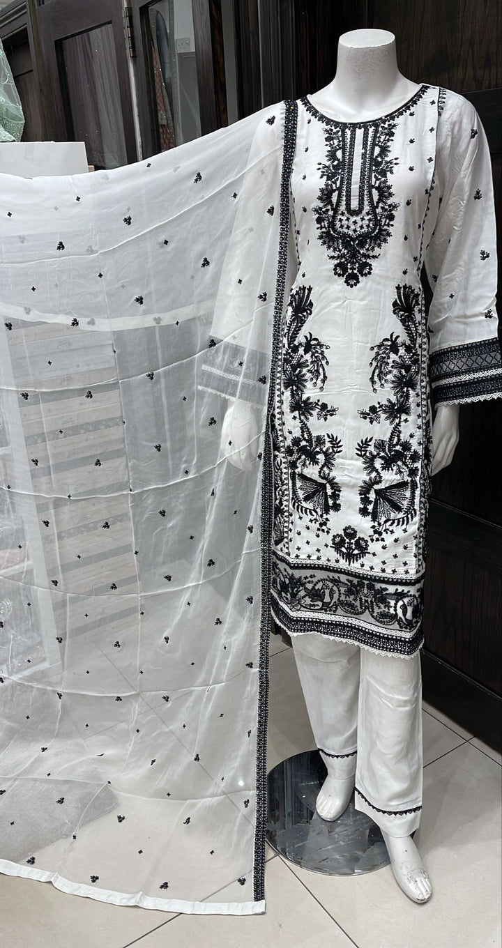 EMBROIDERED VISCOSE SILK 3 PIECE SUIT 374B