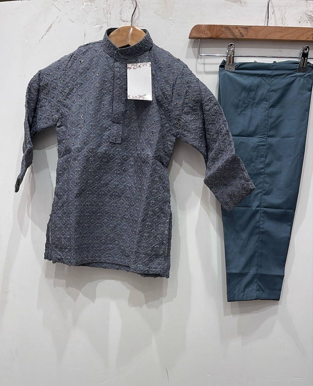 CK781B -  BOYS GREY CHIKANKARI 2PC SET