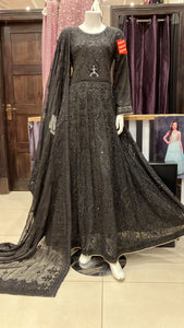 Black Embroidered & hand Embellished 3 piece suit Chiffon 417C