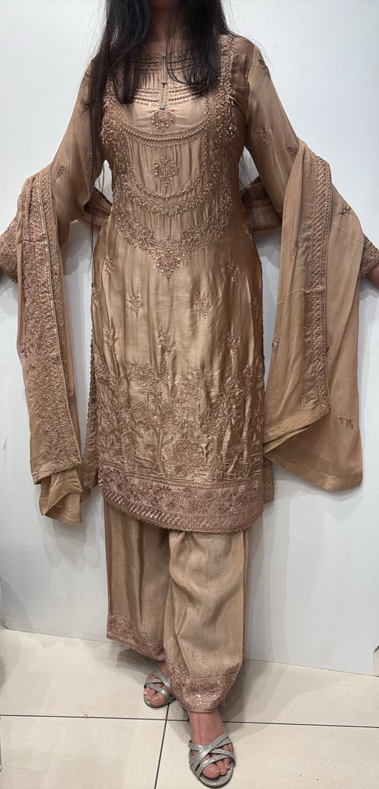 AG23b- EMBROIDERED SILK 3 PIECE SUIT