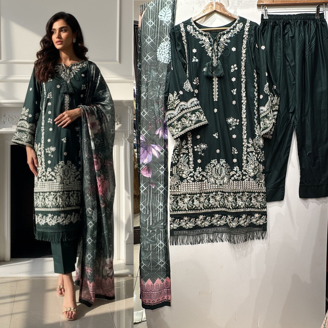 1154C - Green Embroidered Linen 3 Piece suit