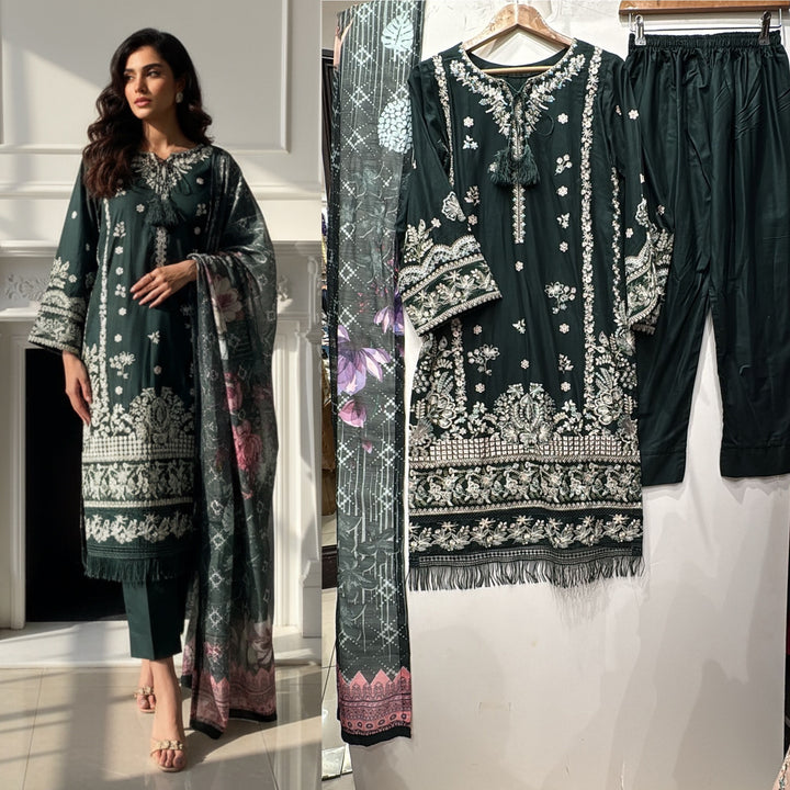 1154C - Green Embroidered Linen 3 Piece suit