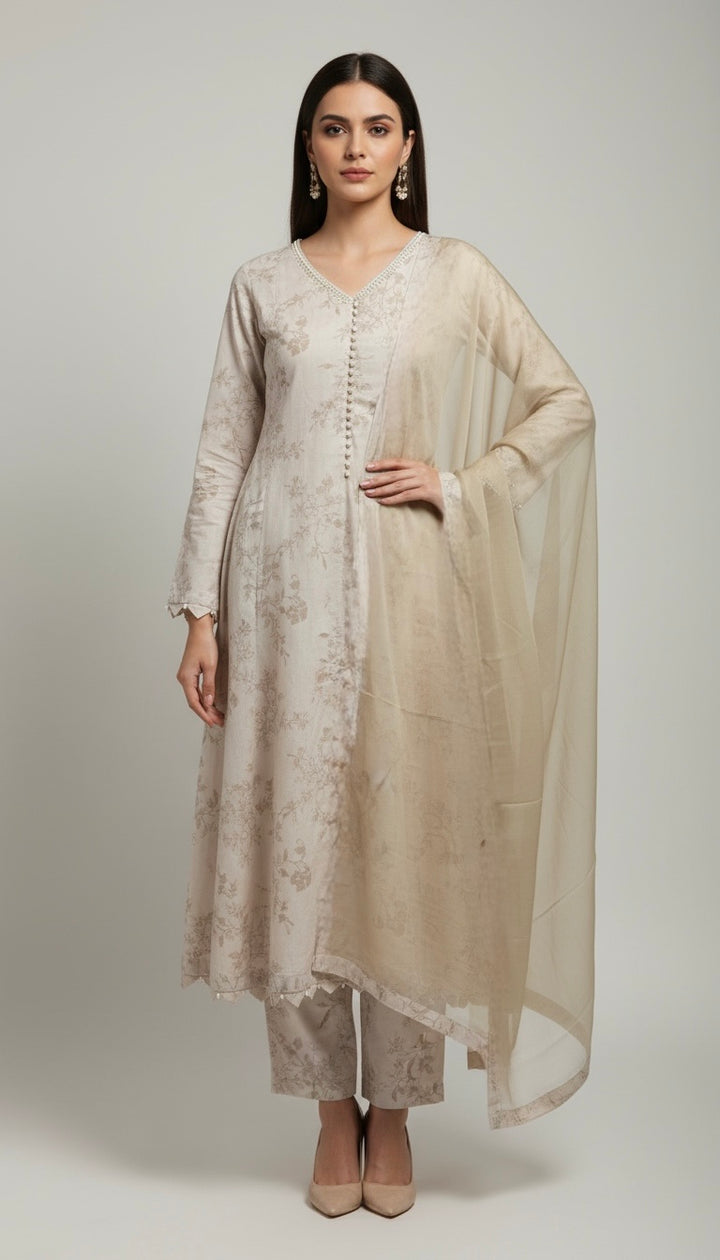 1119B - Embroidered Cotton Linen 3 Piece suit