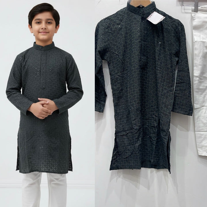 CMR25 BOYS DARK GREY CHIKANKARI 2PC SET