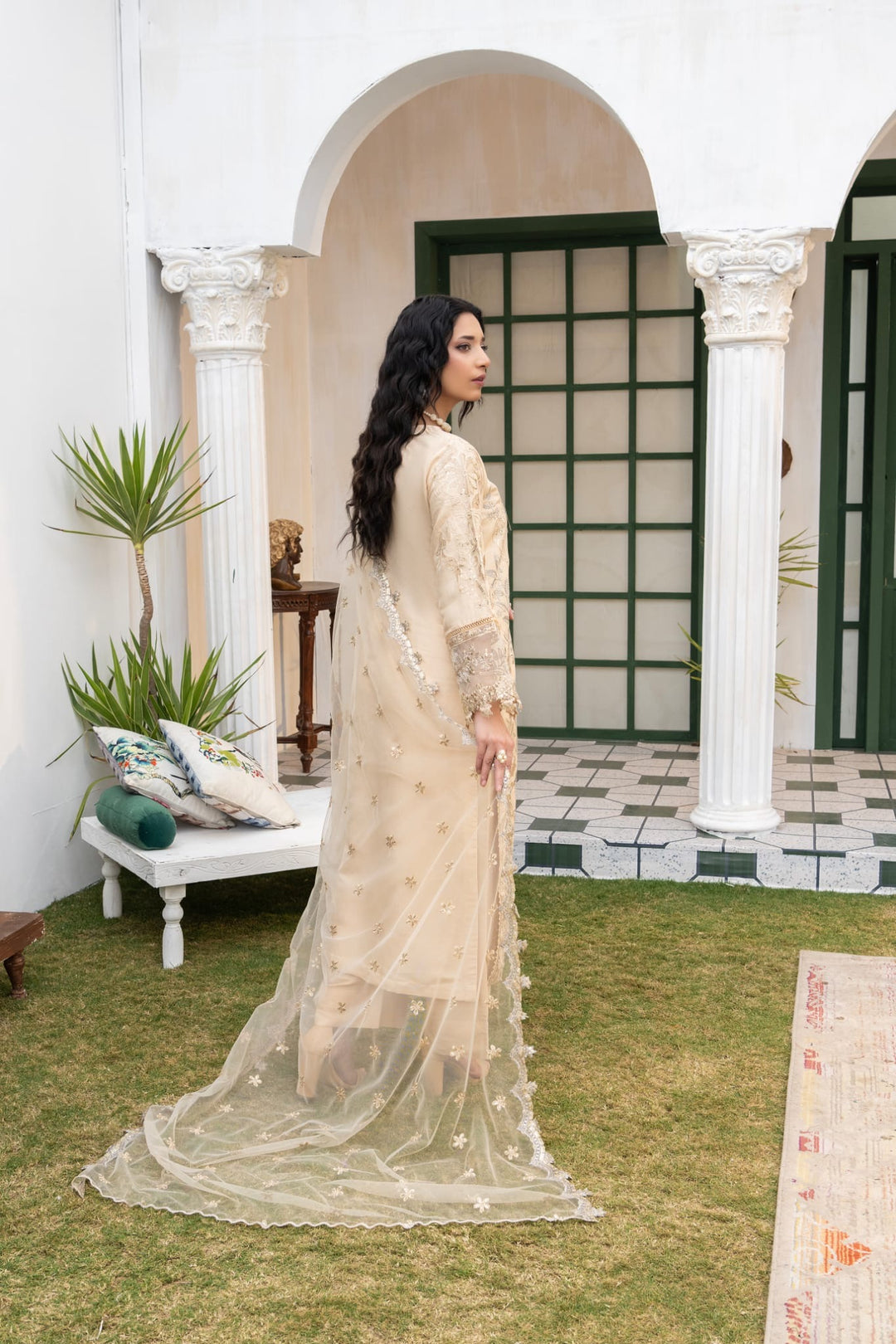 1149C - Light Beige Embroidered Linen 3 Piece suit