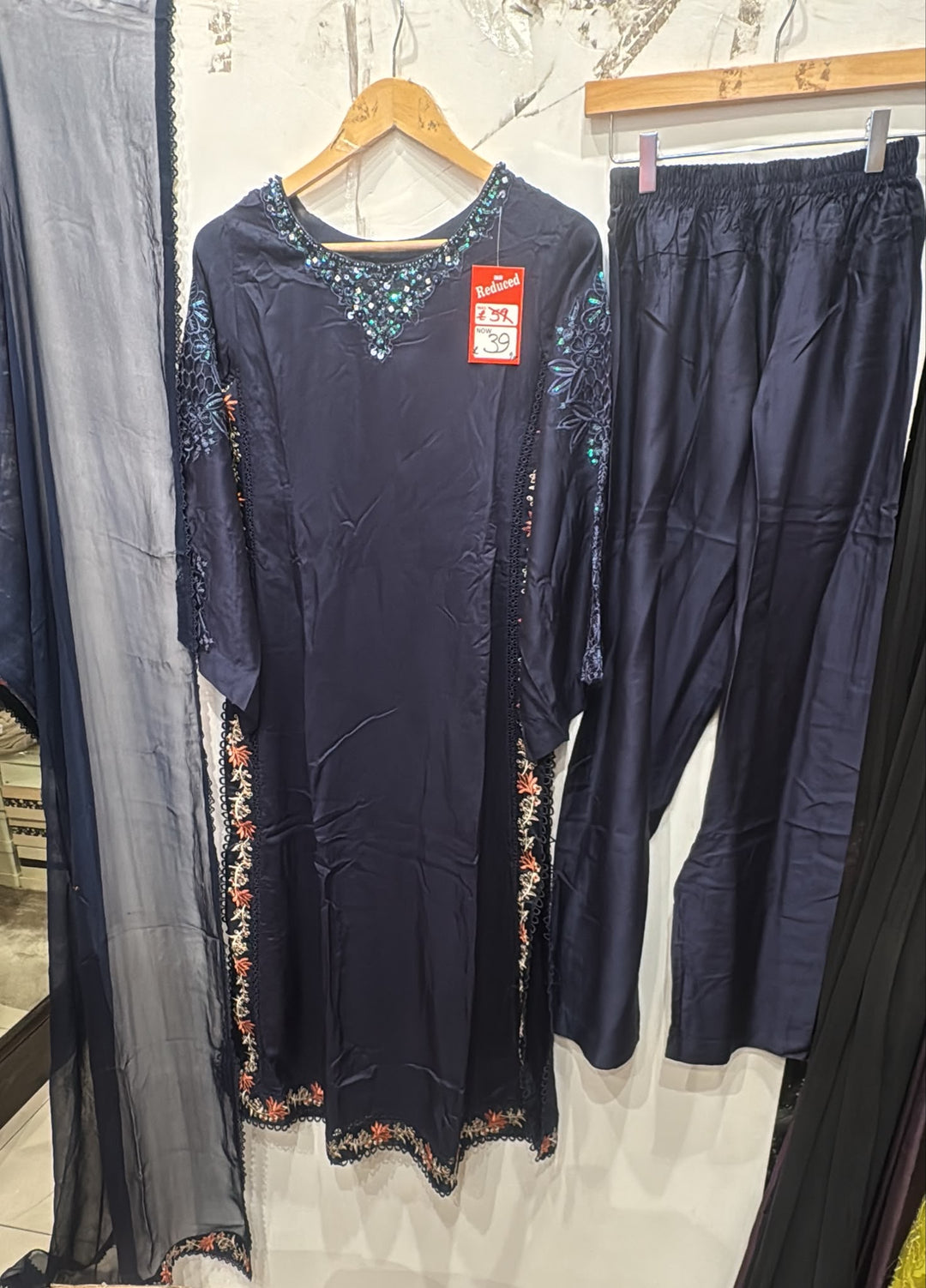 1123A - Navy Blue Embroidered Viscose Pakistani Suit with Chiffon Dupatta - East meets west clothing 