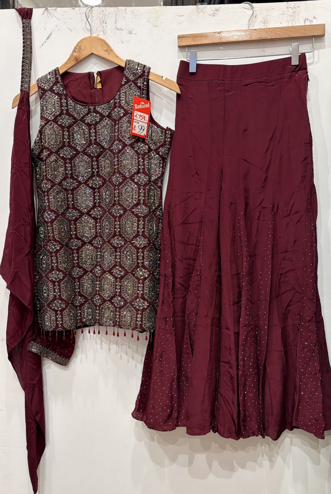 3116B Girls’ Maroon Hand Embroidered Georgette Sharara dress with choker Dupatta