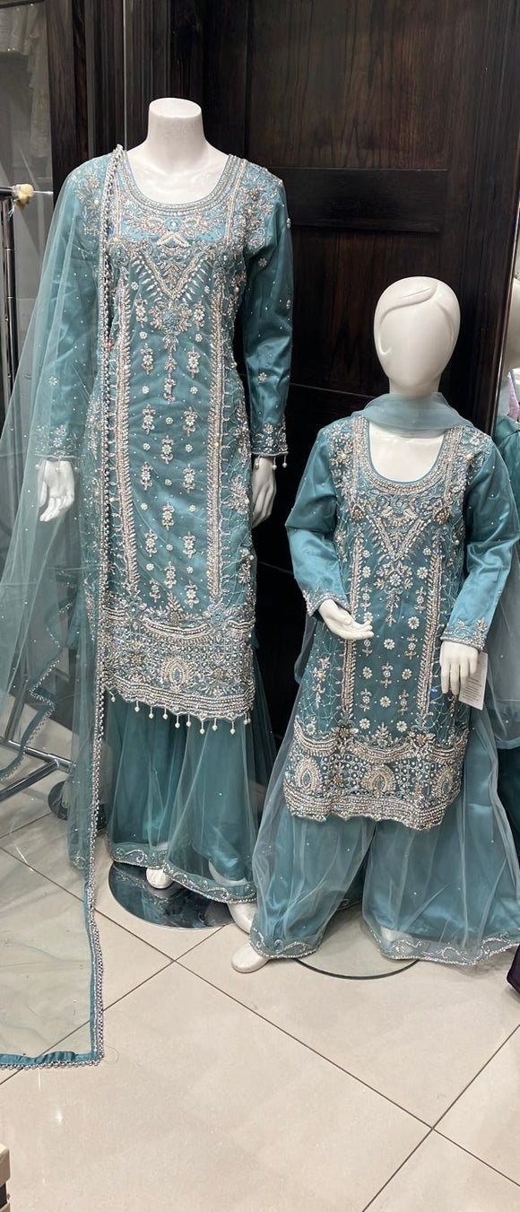 GIRLS EMBROIDERED SHARARA DRESS K664B