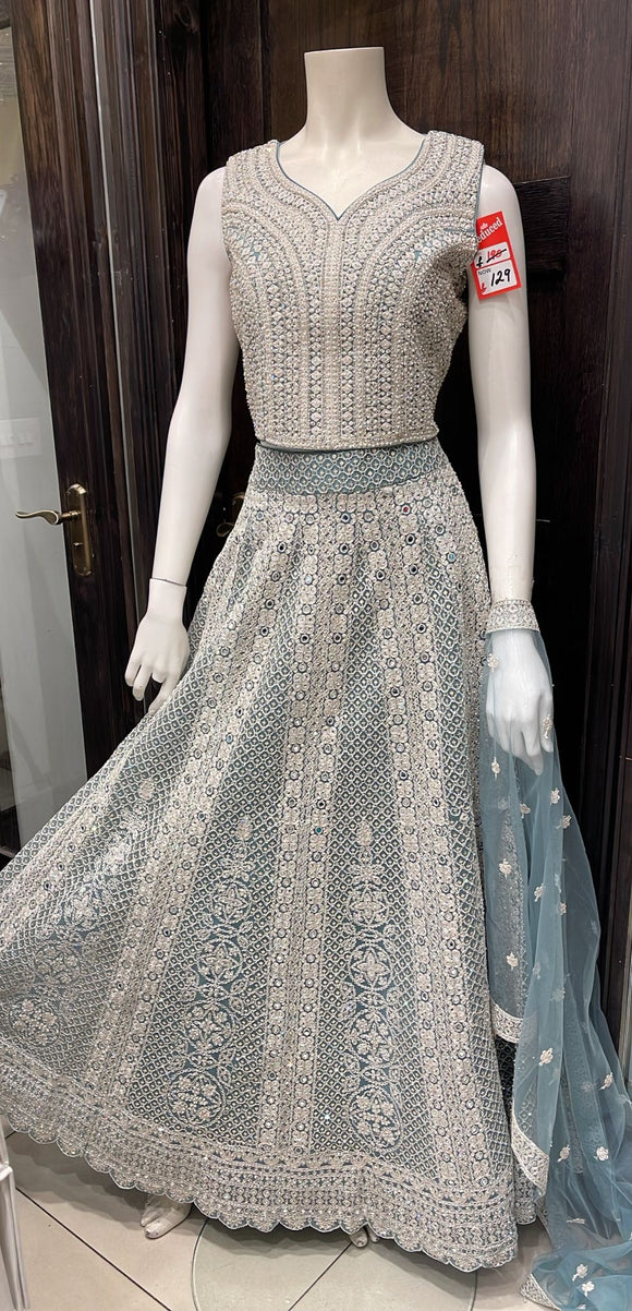 LIGHT BLUE EMBROIDERED NET LENGHA CHOLI 0211C