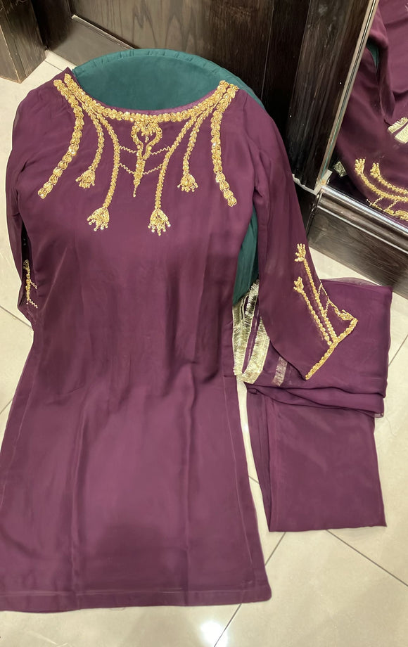 EMBROIDERED CHIFFON 3 PIECE SUIT 391B