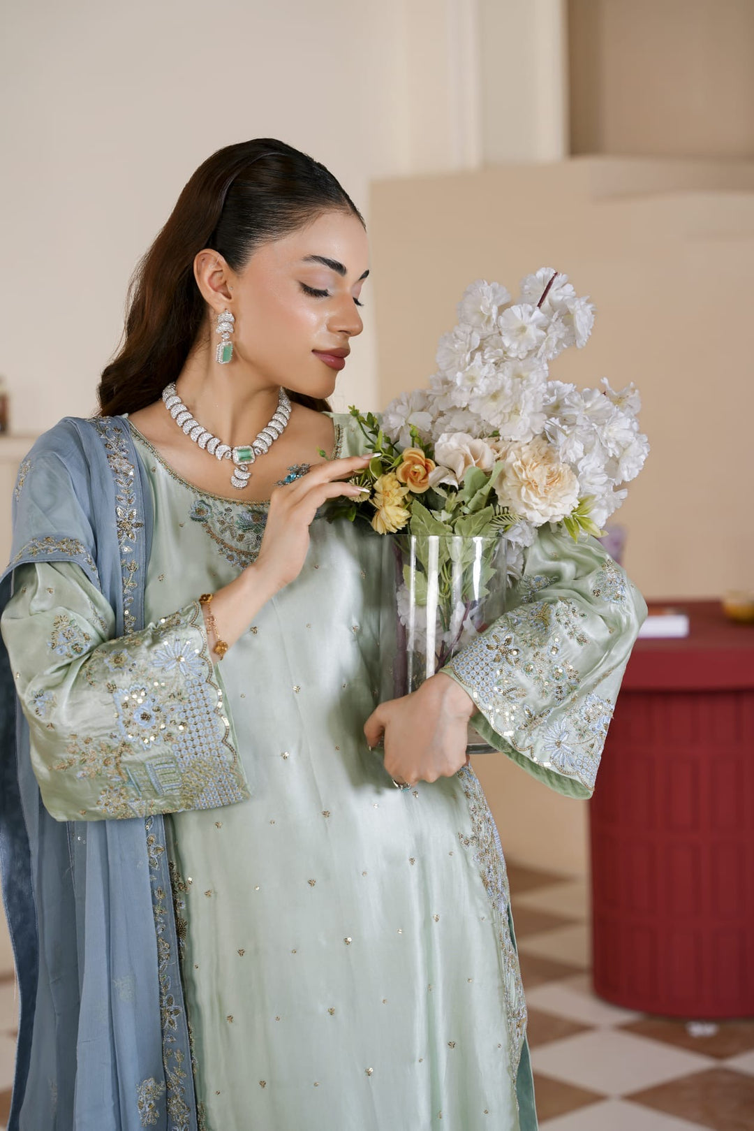 333G - Embroidered Shamoz Silk 3 Piece Suit