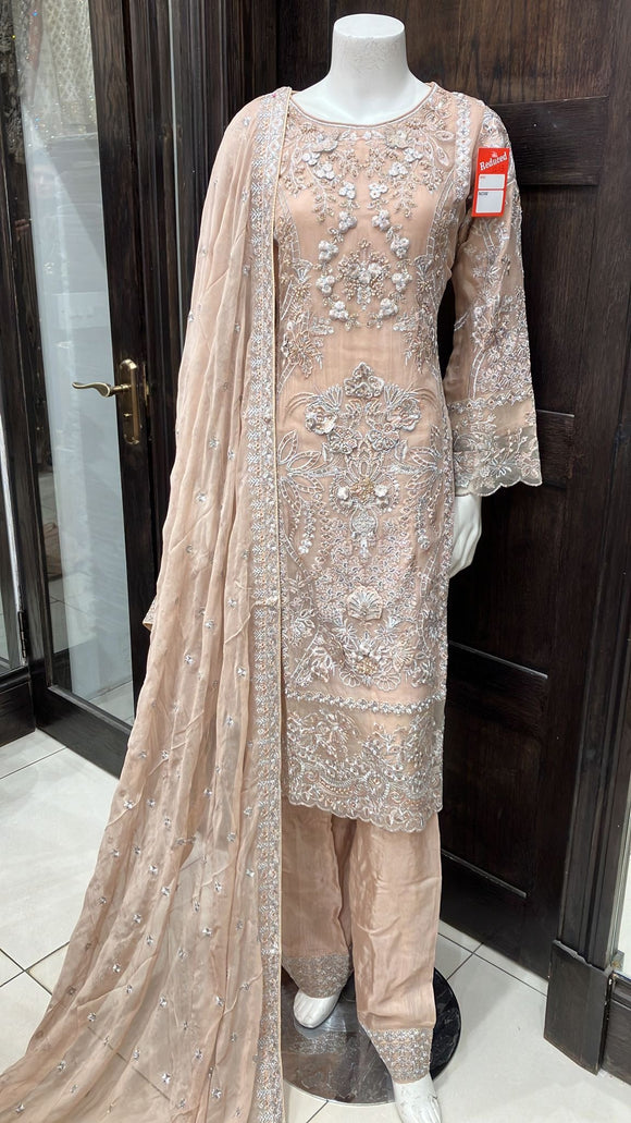 CHIFFON EMBROIDERED 3 PIECE SUIT 229B