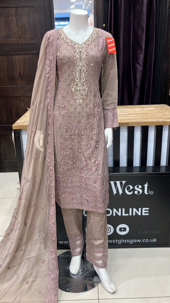 EMBROIDERED CHIFFON 3 PIECE SUIT 477B