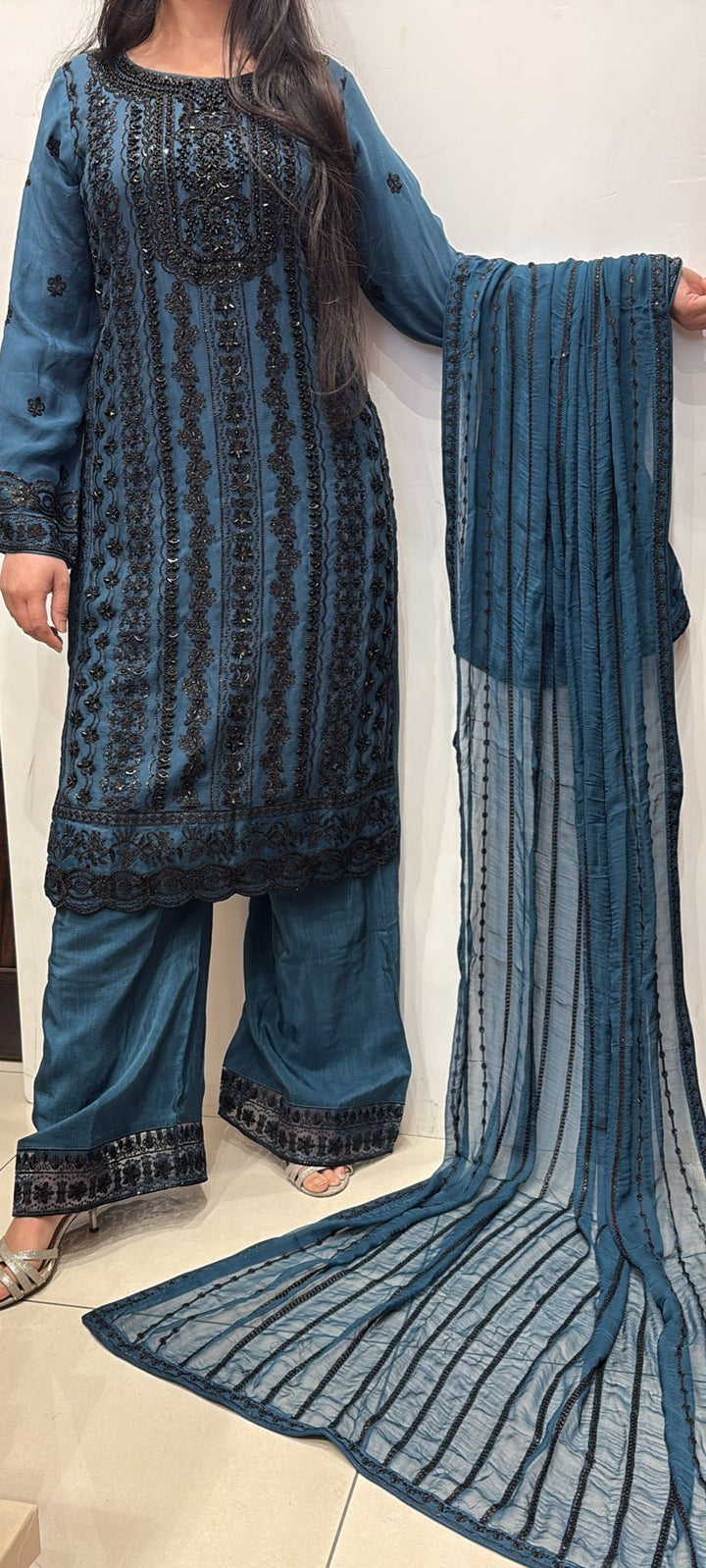 328B- Embroidered Chiffon 3 Piece Suit
