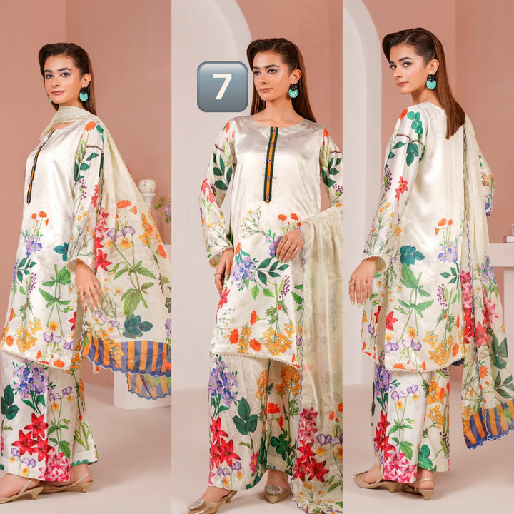 NSH07 - Elegant Silk 3-Piece co-ord Pakistani Suit