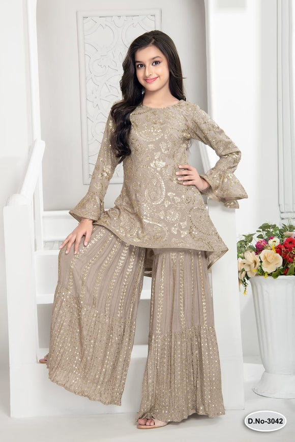 GIRLS EMBROIDERED & EMBELLISHED GHARARA OUTFIT K633B