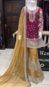 HEAVY EMBROIDERED NET SHARARA SUIT 162E