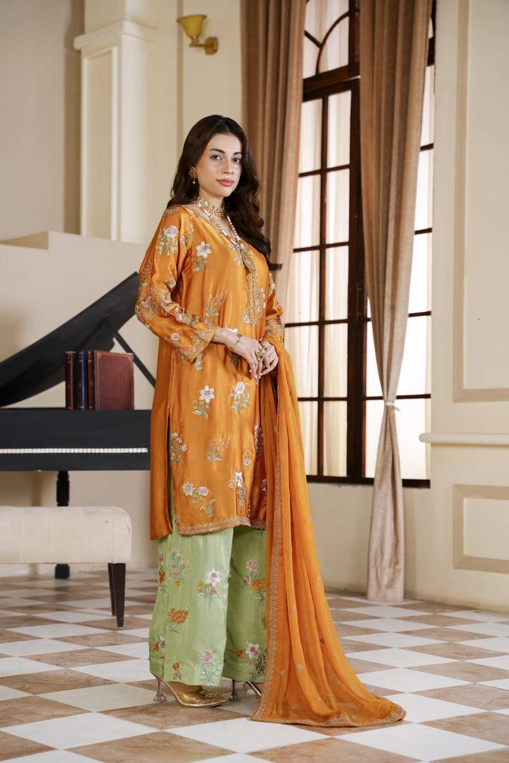333E - Embroidered Shamoz Silk 3 Piece Suit - East meets west clothing 