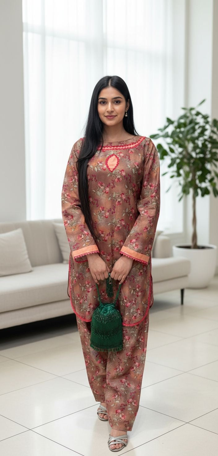 FTO6 - COTTON PRINT FARSHI SHALWAR 2 PIECE SUIT