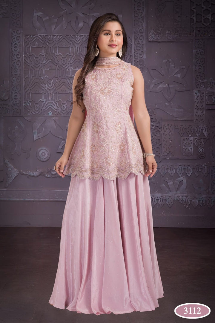 3112A - GIRLS LILAC EMBROIDERED SHARARA DRESS