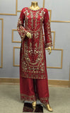 MAROON EMBROIDERED & EMBELLDHED 3 PIECE SUIT 349A