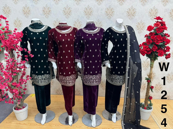 W1254 LUXURY VELVET EMBROIDERED 3 PIECE SUIT - East meets west clothing 
