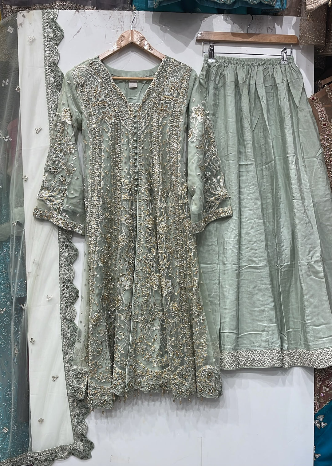 376C PASTEL GREEN EMBROIDERED 3 PIECE SUIT