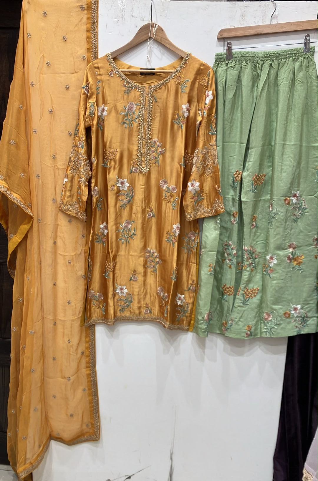333E - Embroidered Shamoz Silk 3 Piece Suit - East meets west clothing 