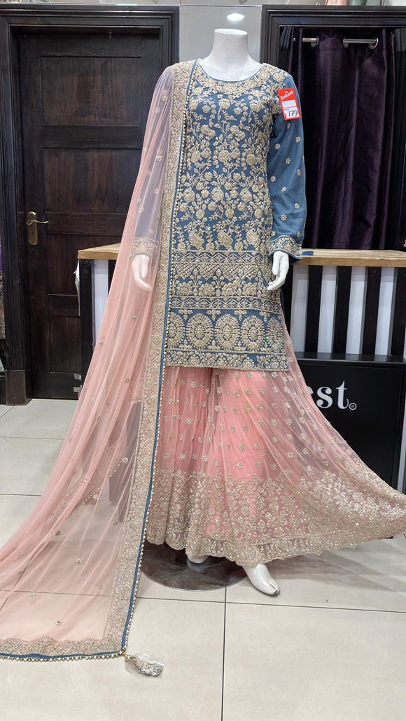 HEAVY EMBROIDERED NET SHARARA SUIT 1191B