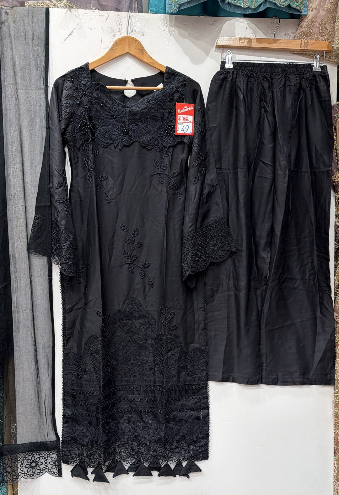 1115E - Black Embroidered Viscose 3 Piece suit - East meets west clothing 