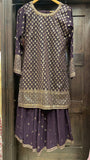 Girls Purple Embroidered Sharara suit 3 piece K623c