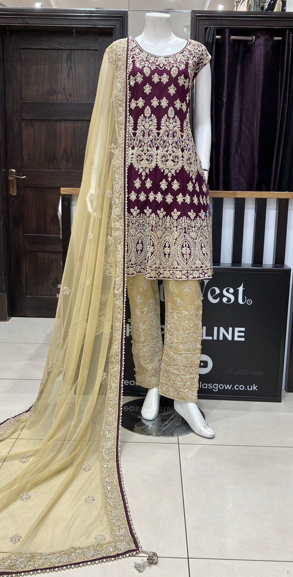 HEAVILY EMBROIDERED NET 3 PIECE SUIT 3081C