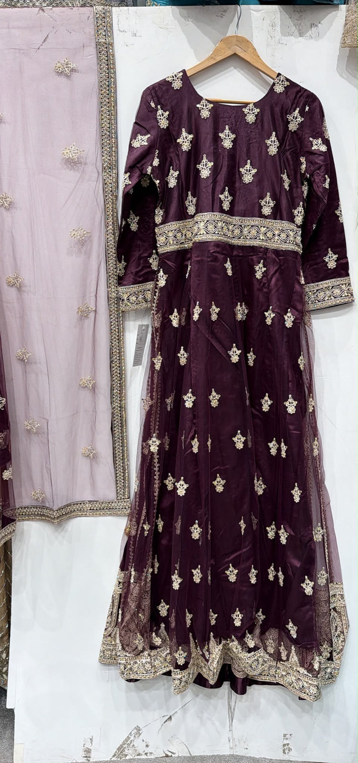 134G - Plum Net Embroidered Maxi Dress