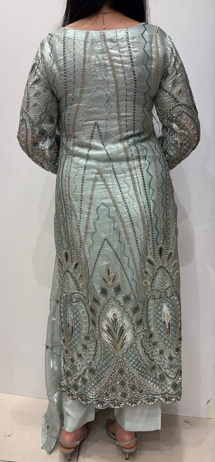 387B - LIGHT GREEN EMBROIDERED SILK SUIT