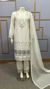 EMBROIDERED LINEN 3 PIECE SUIT 063A