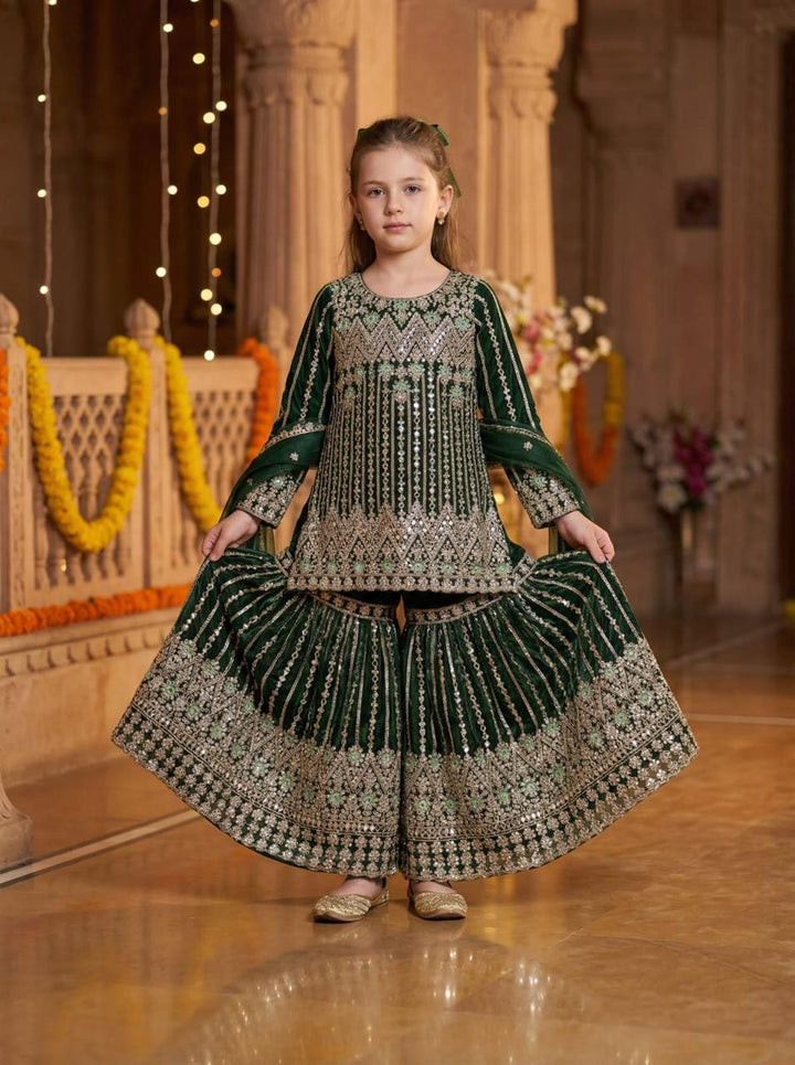 K322b - GIRLS EMBROIDERED SHARARA DRESS