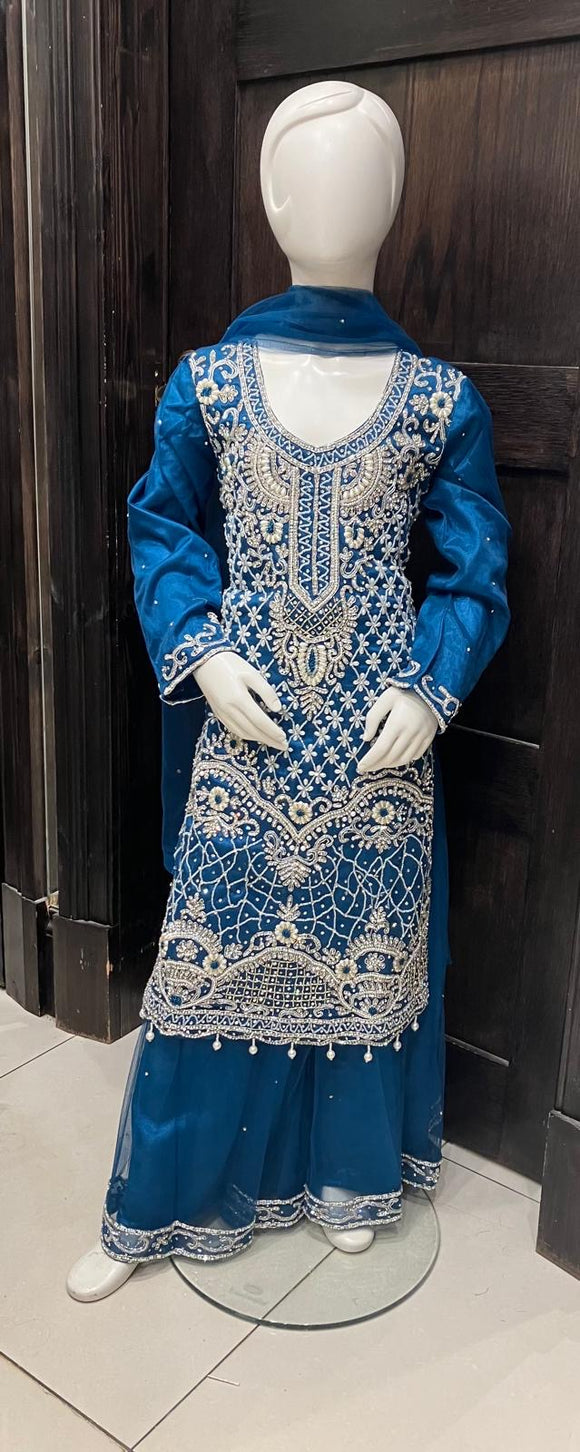 GIRLS EMBROIDERED SHARARA DRESS K644B