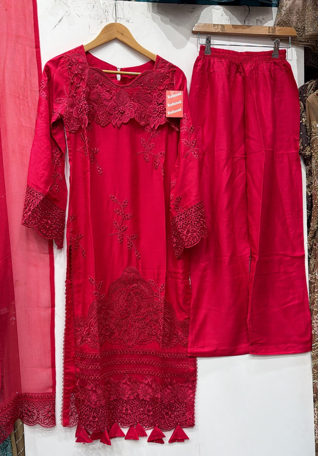 1115C - Hot Pink Embroidered Viscose 3 Piece suit - East meets west clothing 