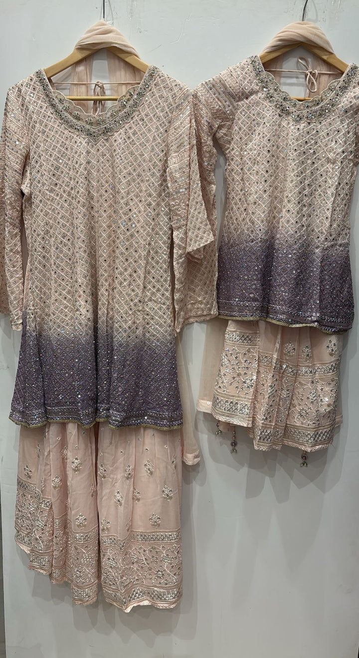 K689A- GIRLS EMBROIDERED SHARARA DRESS