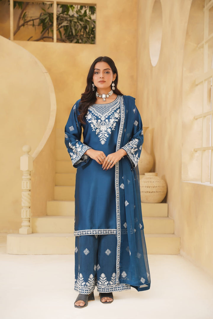 AG20C - AGHA NOOR EMBROIDERED SILK 3 PIECE SUIT
