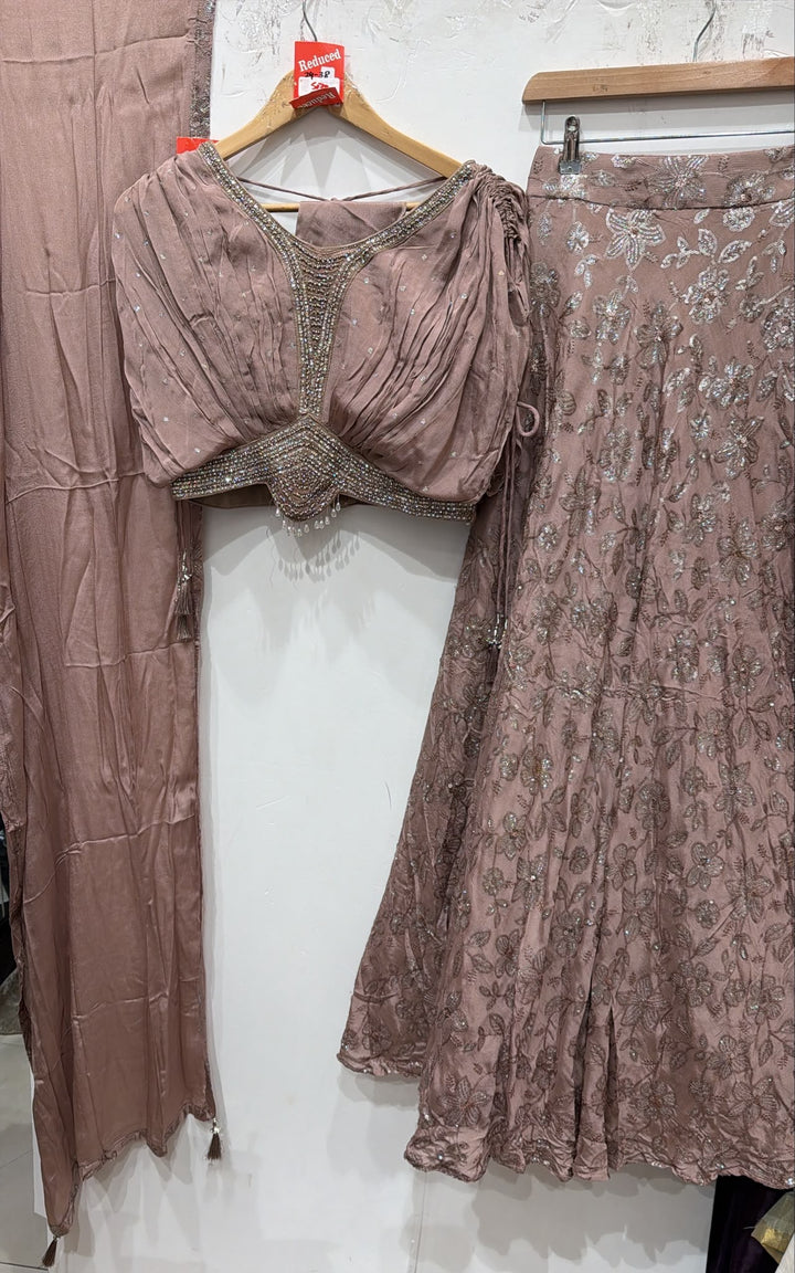 3119C - Girls’ Dusty Pink Embroidered Lengha Choli - East meets west clothing 