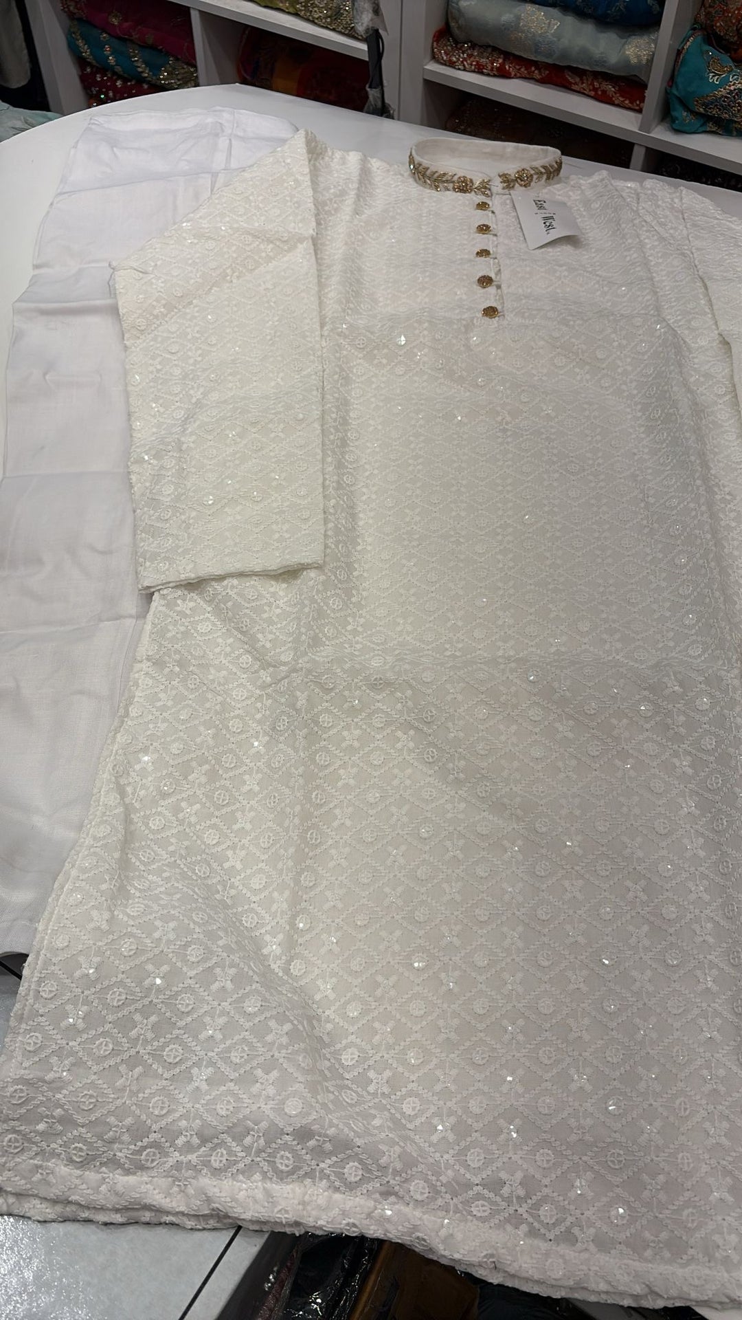 CK727 - White Chikankari Set for Boys and Men