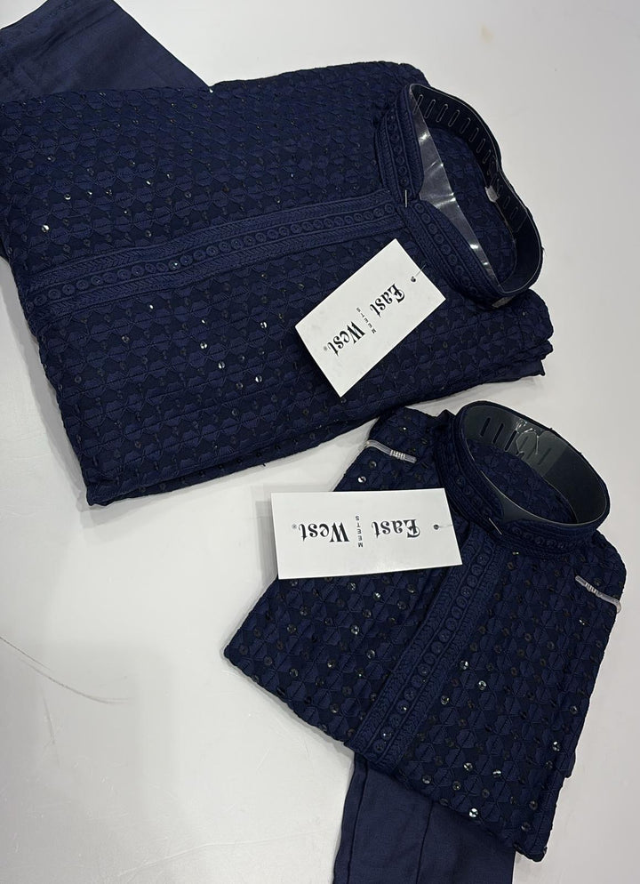 CK702 - Blue Cotton Chikankari Set for Boys and MEN